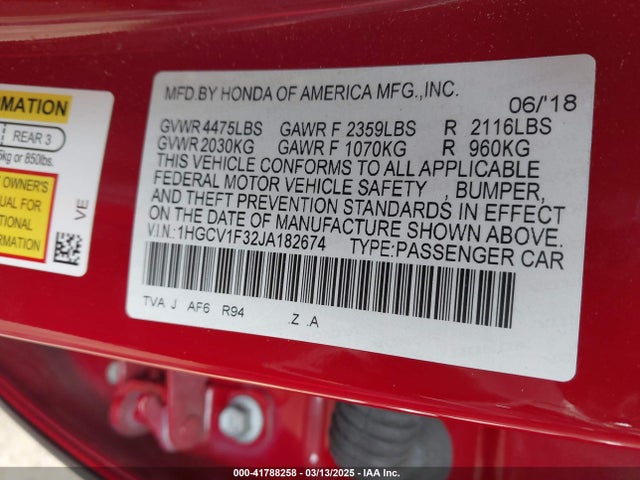 1HGCV1F32JA182674 Honda Accord Sport