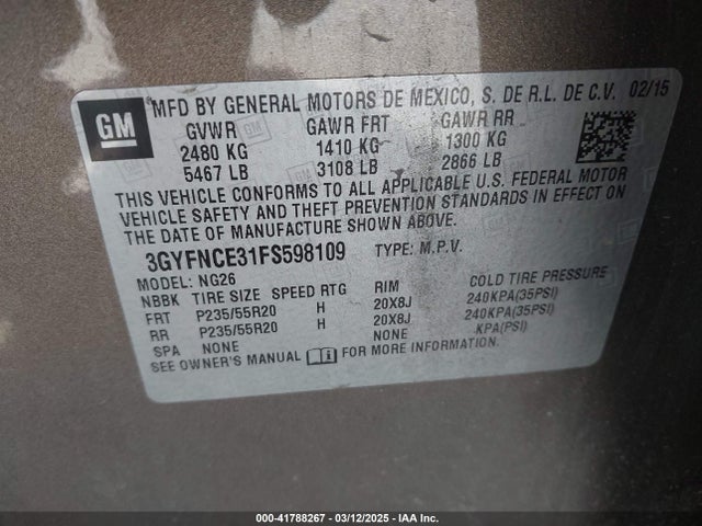 2015 CADILLAC SRX 3GYFNCE31FS598109 Photo 8