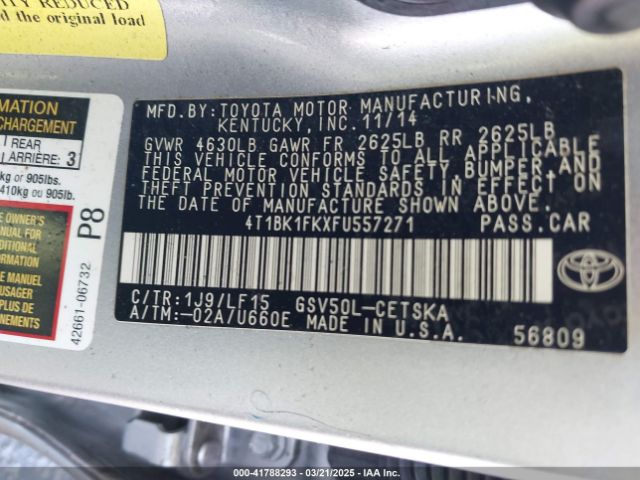 4T1BK1FKXFU557271 Toyota Camry Xse V6