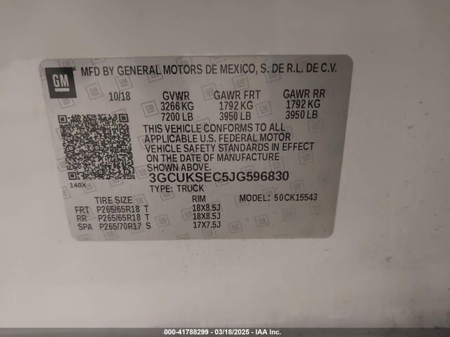 3GCUKSEC5JG596830 Chevrolet Silverado 1500 1lz
