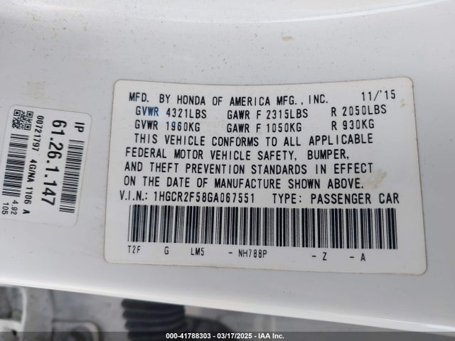 1HGCR2F58GA067551 Honda Accord Sport