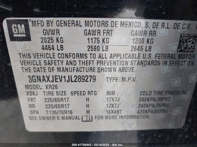 3GNAXJEV1JL289279 Chevrolet EQUINOX LT