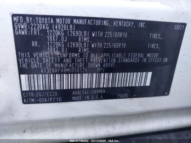 4T3E6RFV8MU056524 Toyota Rav4 Hybrid Xse