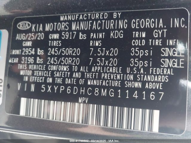 5XYP6DHC8MG114167 KIA Telluride S