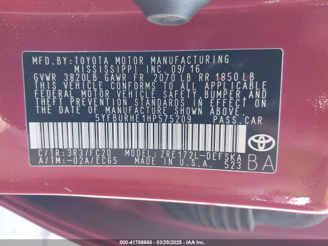 5YFBURHE1HP575209 Toyota COROLLA SE