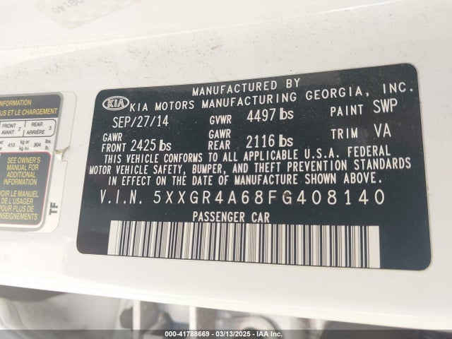 KIA Optima Sxl Turbo 2015 5XXGR4A68FG408140 Image 9