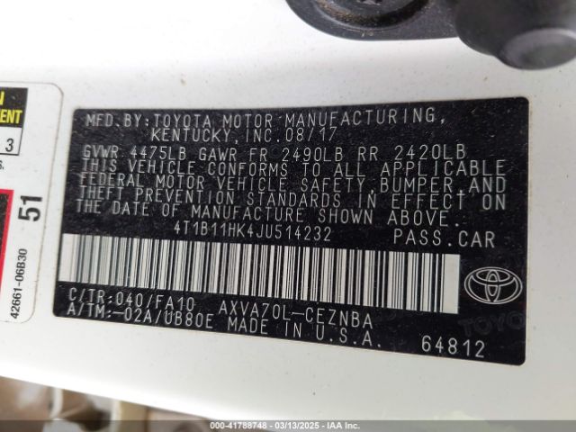 4T1B11HK4JU514232 Toyota CAMRY LE