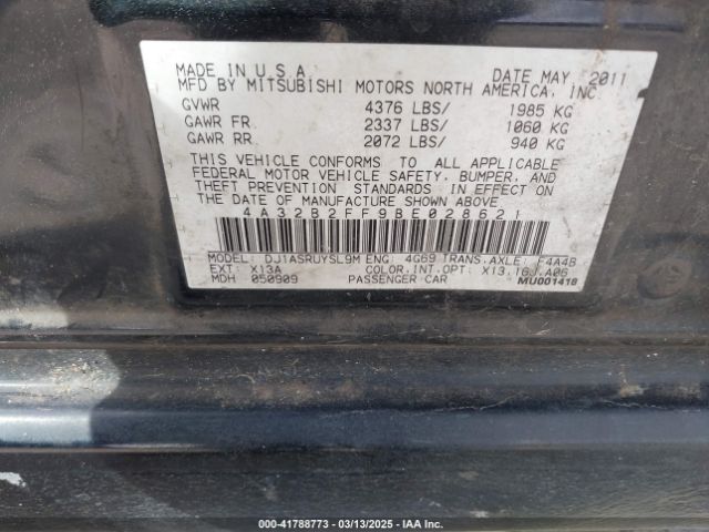 2011 MITSUBISHI GALANT 4A32B2FF9BE028621 Photo 8