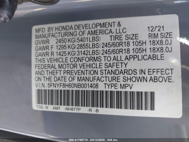 5FNYF8H60NB001408 Honda Passport Awd Trailsport