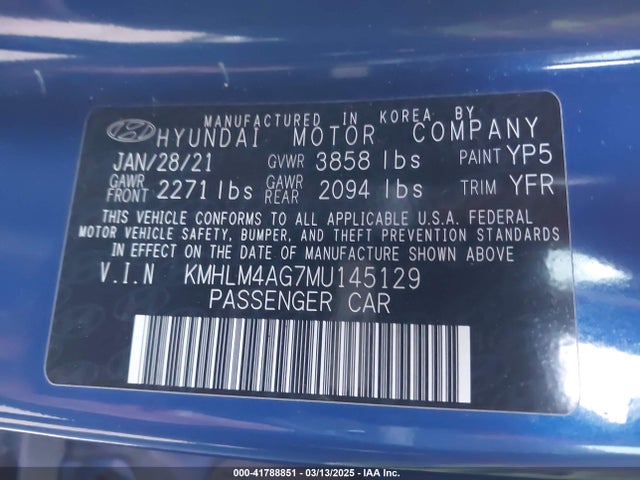 KMHLM4AG7MU145129 Hyundai ELANTRA SEL