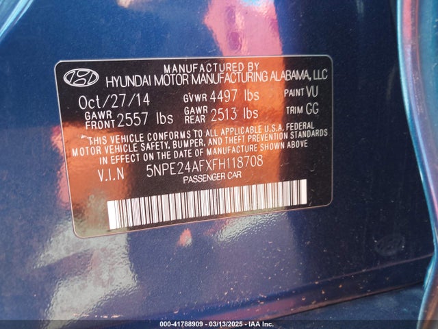 5NPE24AFXFH118708 Hyundai SONATA SE