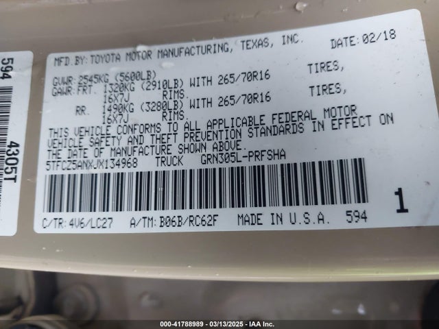 5TFCZ5ANXJX134968 Toyota Tacoma Trd Off Road