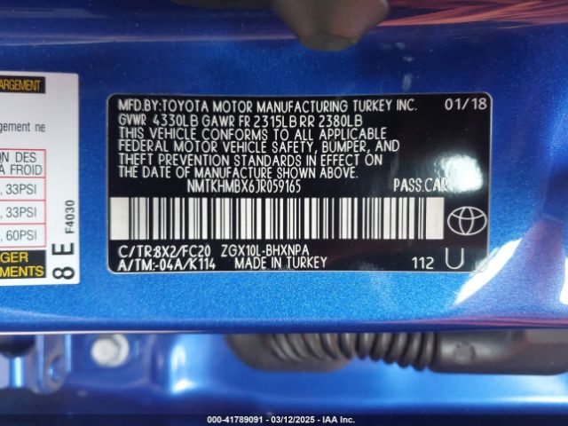 NMTKHMBX6JR059165 Toyota 3zr-fae