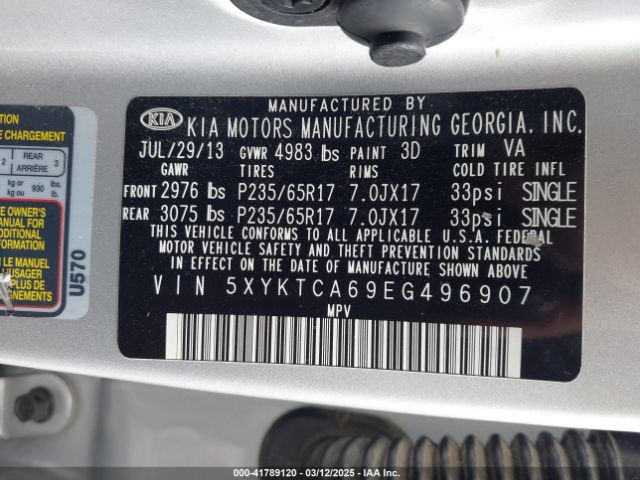 5XYKTCA69EG496907 KIA SORENTO LX