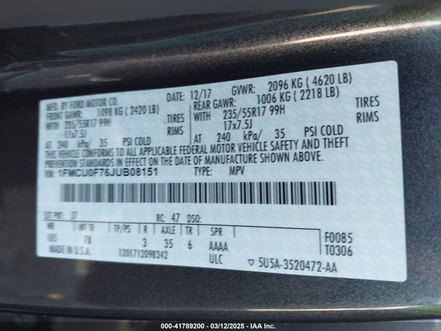 Ford ESCAPE S 2018 1FMCU0F76JUB08151 Image 9