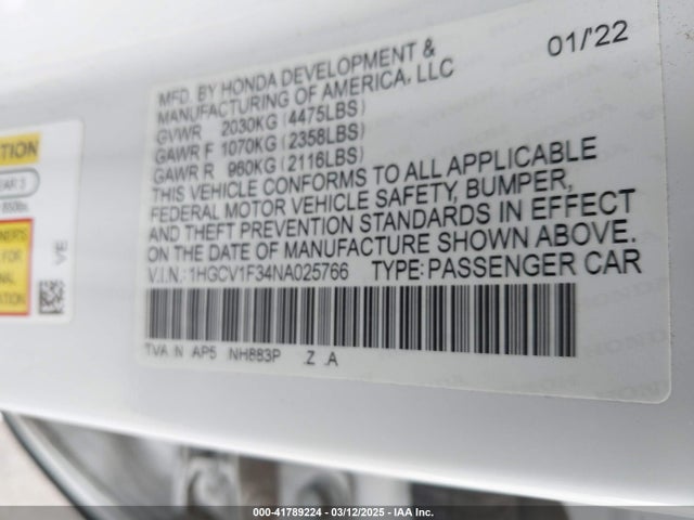 1HGCV1F34NA025766 Honda Accord Sport
