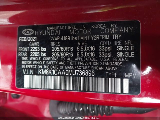KM8K1CAA0MU736896 Hyundai Kona Se