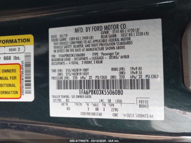 2019 FORD MUSTANG 1FA6P8K03K5506080 Photo 8