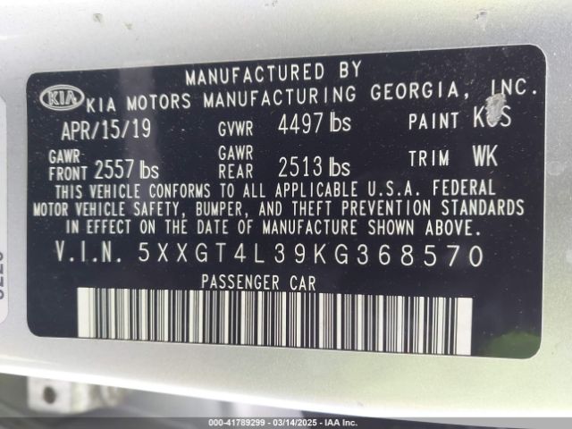 5XXGT4L39KG368570 KIA Optima Lx