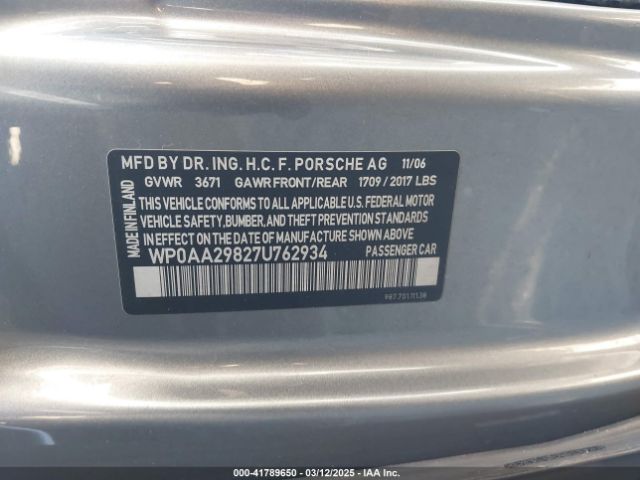 2007 PORSCHE CAYMAN WP0AA29827U762934 Photo 8