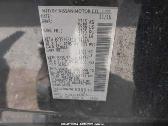 5N1DR2MN2HC635512 Nissan Pathfinder Sv