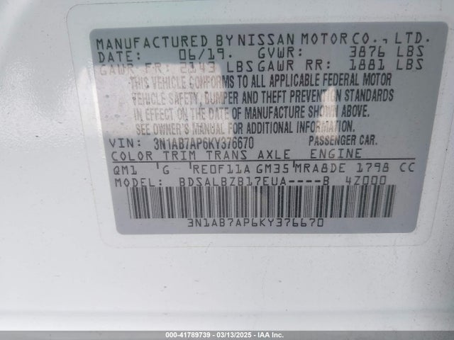 Nissan SENTRA S 2019 3N1AB7AP6KY376670 Image 9