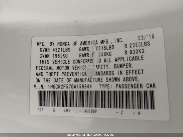 1HGCR2F57GA158844 Honda Accord Sport