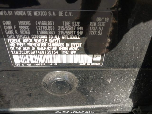 3CZRU6H74KM735154 Honda Hr-v Ex-l