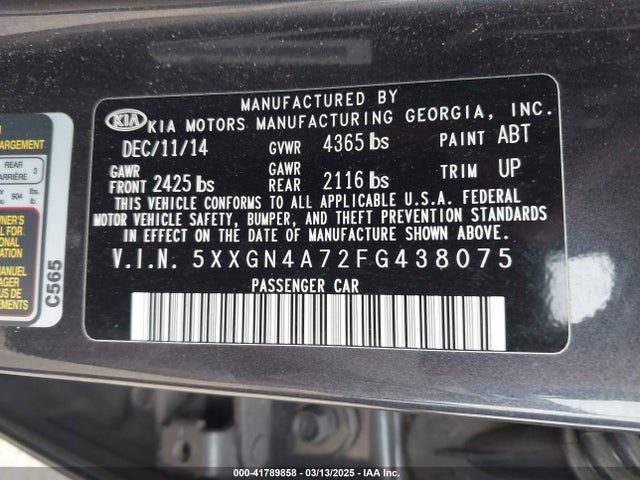 5XXGN4A72FG438075 KIA OPTIMA EX