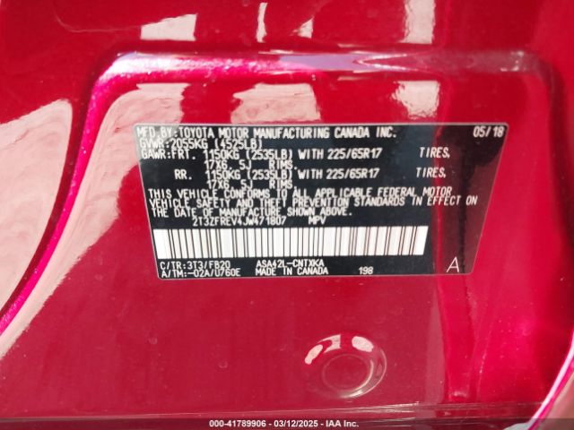 2T3ZFREV4JW471807 Toyota RAV4 LE
