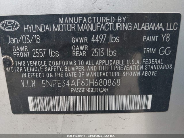 5NPE34AF6JH680868 Hyundai SONATA SEL
