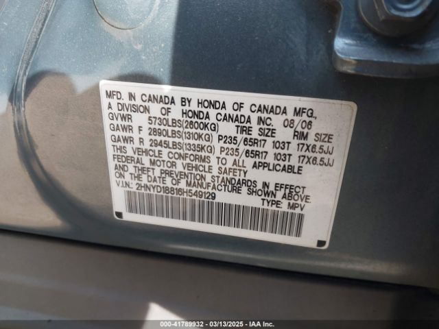 2006 ACURA MDX 2HNYD18816H549129 Photo 8
