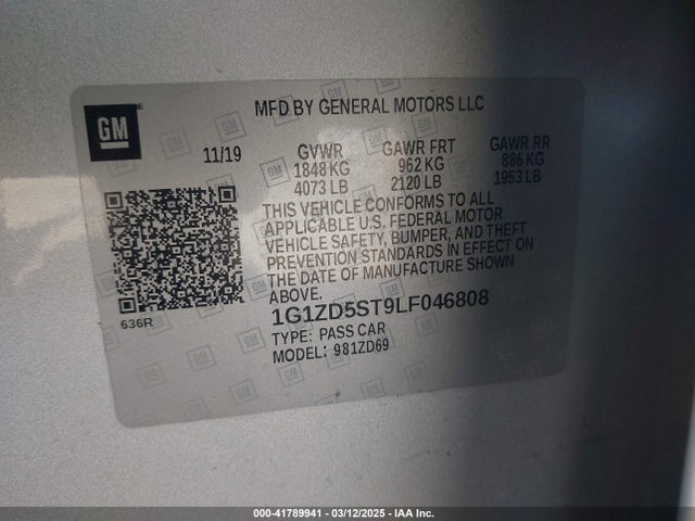1G1ZD5ST9LF046808 Chevrolet Malibu Fwd Lt