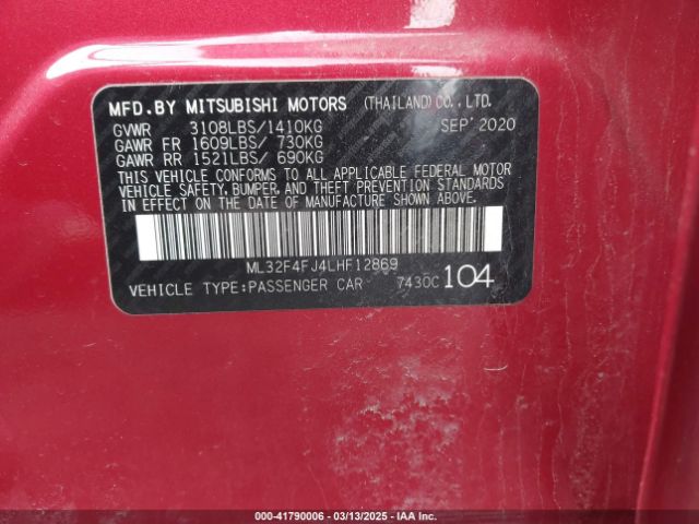 ML32F4FJ4LHF12869 Mitsubishi Mirage G4 Le/se