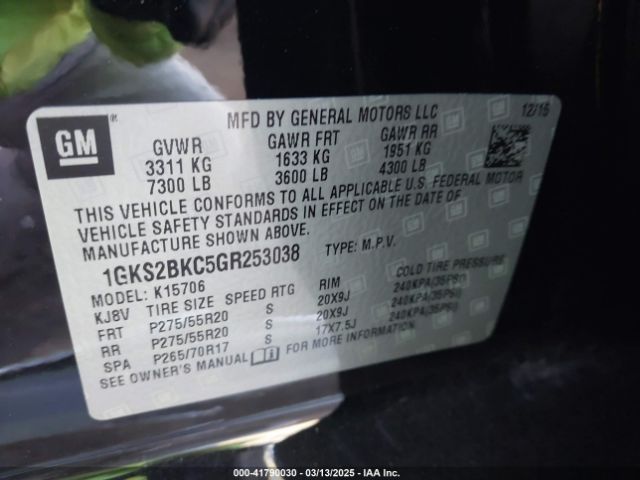 1GKS2BKC5GR253038 GMC YUKON SLT