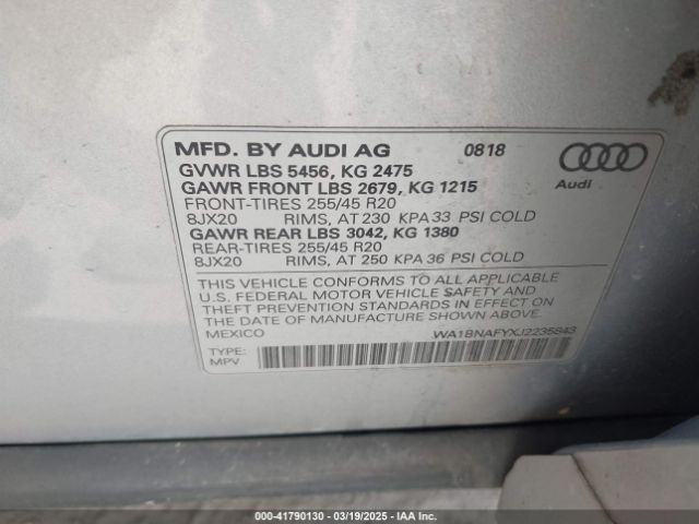 WA1BNAFYXJ2235843 Audi Q5 2.0t Premium/2.0t Tech Premium