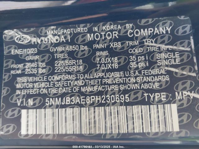 5NMJB3AE8PH230695 Hyundai TUCSON SEL