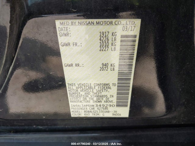 1N4AL3AP6HN349290 Nissan Altima 2.5 S