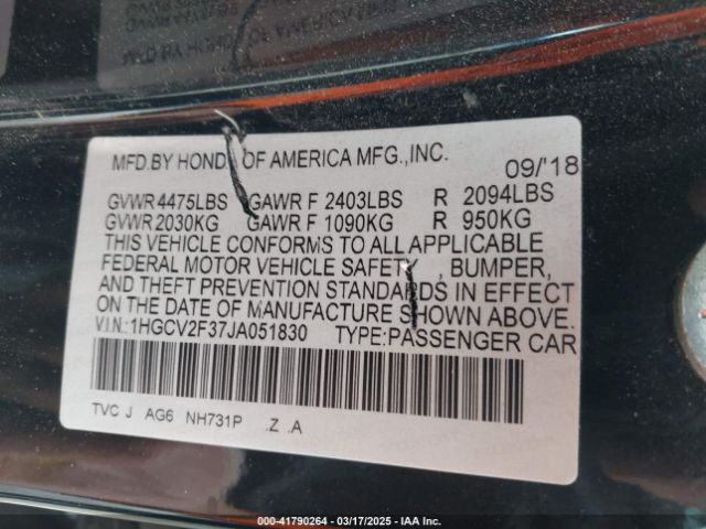 1HGCV2F37JA051830 Honda Accord Sport 2.0t