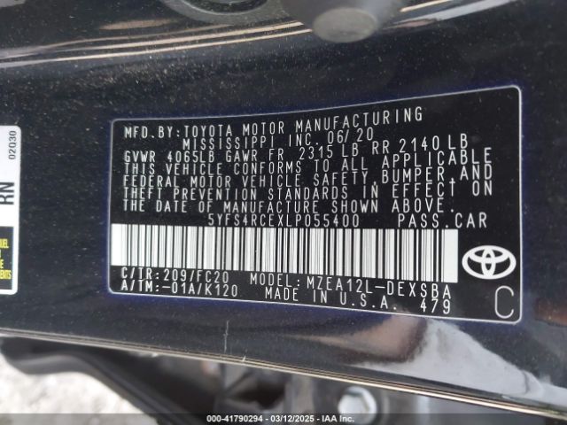 5YFS4RCEXLP055400 Toyota COROLLA SE
