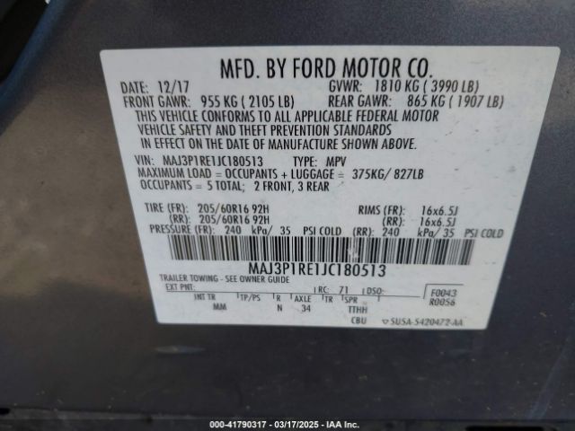 MAJ3P1RE1JC180513 Ford ECOSPORT S