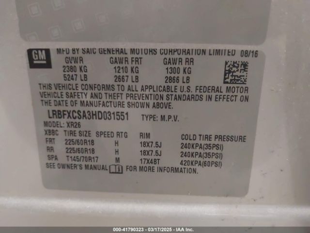 LRBFXCSA3HD031551 Buick Envision Preferred