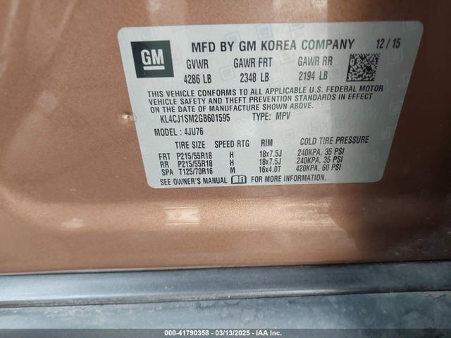 KL4CJ1SM2GB601595 Buick Encore Sport Touring