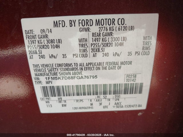 1FM5K7D88FGA76795 Ford EXPLORER XLT