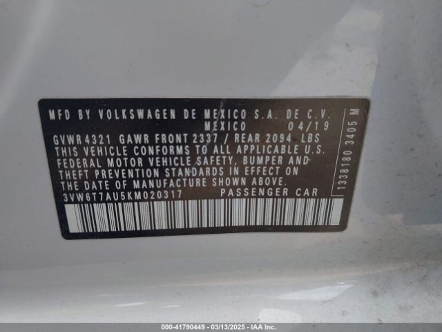 3VW6T7AU5KM020317 Volkswagen Golf Gti 2.0t Autobahn/2.0t Rabbit Edition/2.0t S/2.0t Se