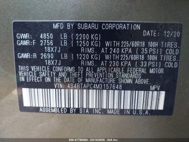 4S4BTAPC4M3157648 Subaru Outback Touring