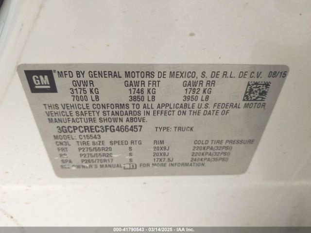 3GCPCREC3FG466457 Chevrolet Silverado 1500 1lt