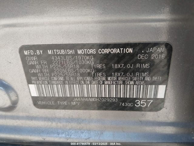 JA4AR4AW0HZ029293 Mitsubishi Outlander Sport 2.4 Sel