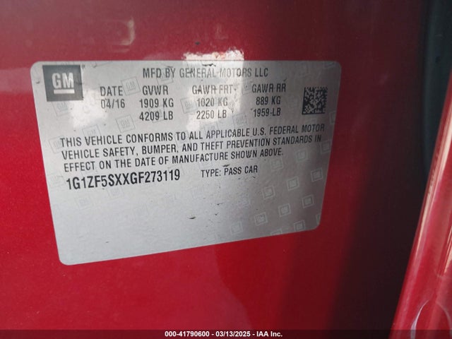 1G1ZF5SXXGF273119 Chevrolet MALIBU 2LT
