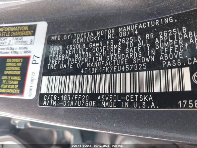4T1BF1FK7EU457325 Toyota CAMRY SE
